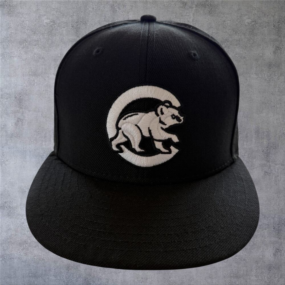 New Era 59FIFTY Chicago Cubs Fitted Hat 7 3/8 Black 1908 Vintage Bear Wool MLB